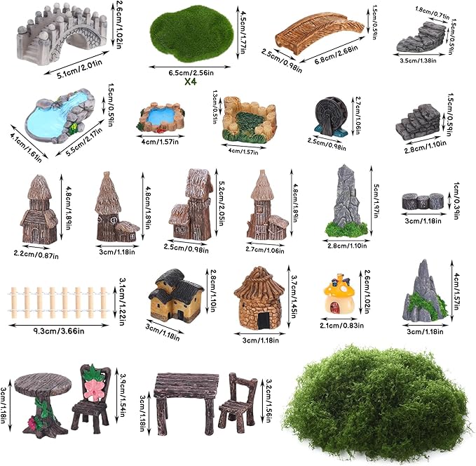 Fairy Garden Accessories, Miniature Garden Ornaments Landscape Mini Fairy Figures Animal Plant Set (32, Green)