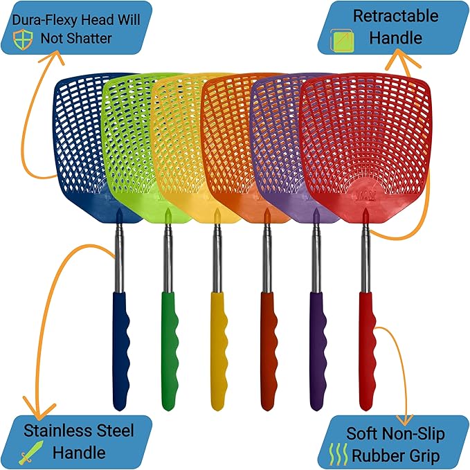 Bug & Fly Swatter – Retractable Extra Long Extendable Handle 6 Pack Fly Swatters – Indoor/Outdoor – Pest Control flyswatter