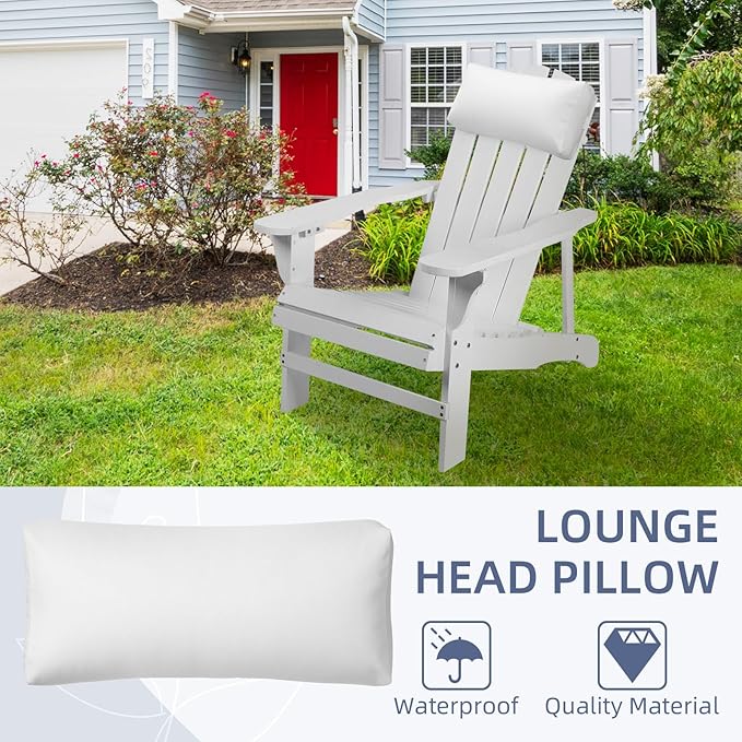 Chaise Lounge Head Pillow, 2 Pack Outdoor Patio Pillows with Adjustable Strap, Lounge Head Resting Pillow for Recliner Beach Pool Lounger Office Chair(White,Water Resistant)