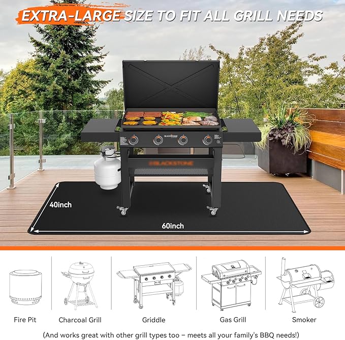 60x40 inches Large Under Grill Mats for Blackstone, Double-Sided Fireproof Outdoor Grill Protective Mat, Oilproof Waterproof BBQ Fire Pit Fireplace Mat