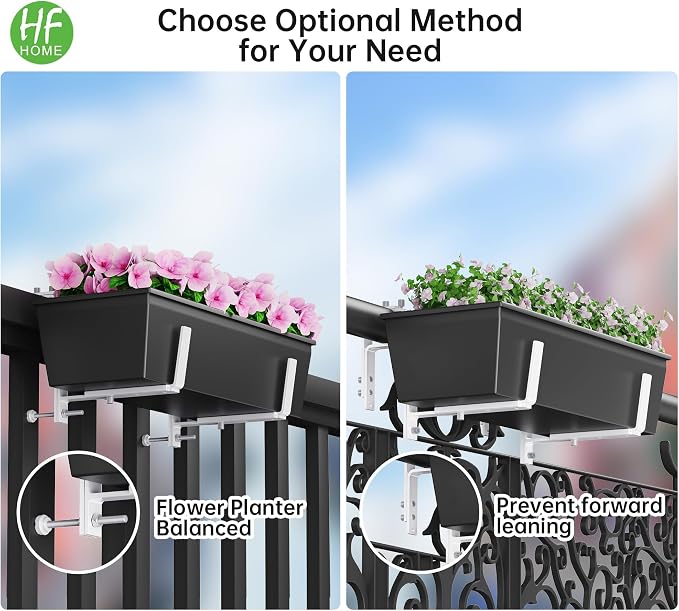 HFHOME Set of 6 Adjustable Window Planter Box Brackets, White Brackets for Window Boxes Planters, Planter Shelving with Adjustable Size The Width of The Bottom of The Planter Box (Patent Registered)