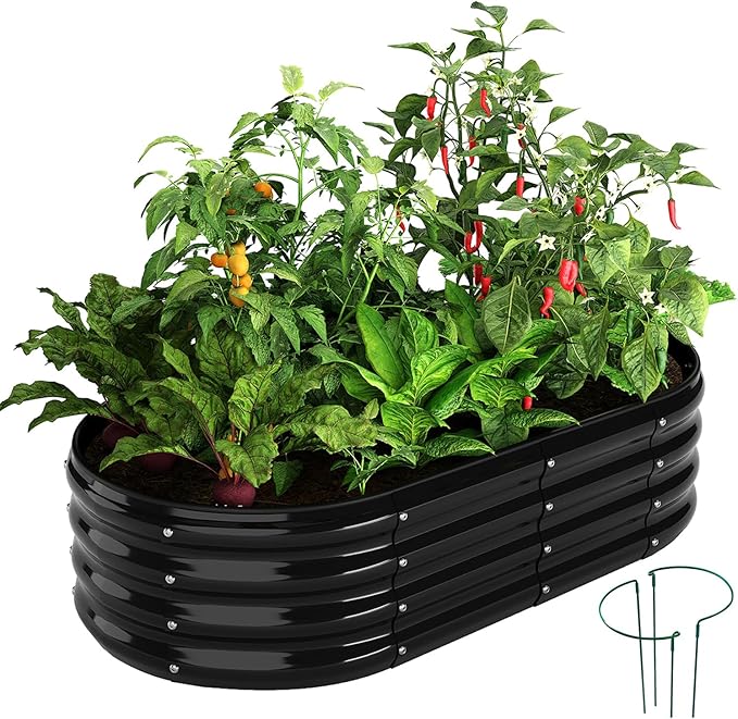 ZFHgarden Galvanized Metal Planter Raised Garden Bed Kit for Gardening Outdoor，4x2x1ft Planter Grow Garden Box Raised Flower Bed，Long Vegetable Clearance Herb Raised Garden Beds for Gardening Black
