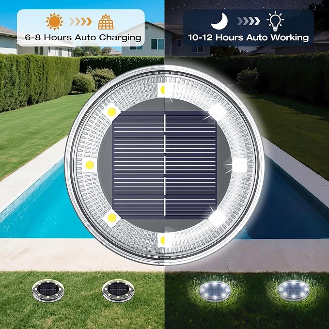 vighep 4 Pack Solar Ground Lights, 2.8 inch Flat Solar Light Outdoor Waterproof, Anti Rust, Low Profile Led Solar Powered Disc Lights Landscape Lighting for Yard,Walkway,Lawn,Path - Cool White