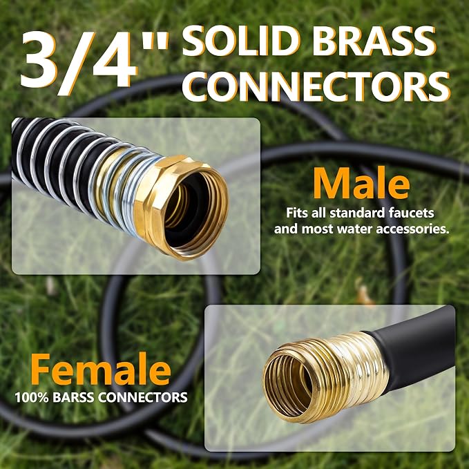 5/8" x 100ft Garden Hose, -40℉ To 190℉ Hot/Cold, Heavy Duty,Flexible, 300psi Working, 1000psi Burst, 3/4" Brass Fittings with Hose Protector Coil Spring for Outdoor,Yard, Farm