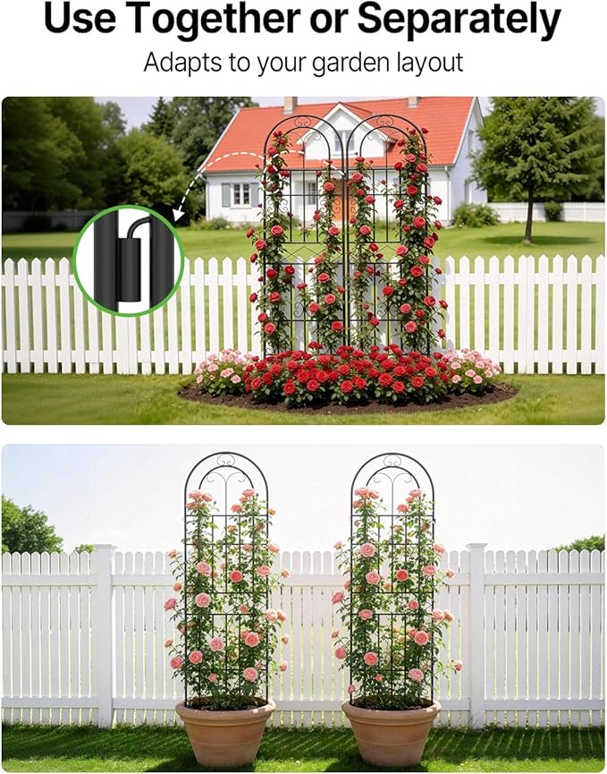 Suteck Garden Trellis for Climbing Plants Outdoor, 71” H x 20” W, 2 Pack Metal Garden Trellis with Rustproof Powder-Coated, Rose Trellis for Patio Lawn Yard, Flower & Vegetable Support