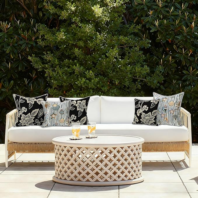 LVTXIII Outdoor Throw Pillows 16x16 Patio Waterproof Square Pillows with Piping Fade Resistant Accent Pillow for Spring Summer Garden Decoration, Set of 2, Crayon Shells