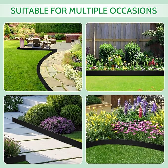 50 FT Landscape Edging No Dig [Extra Tall 4 Inch High] with 45 Spikes, Heavy-Duty Plastic Garden Edging Border (Black, 50 FT) (Black, 50FT)