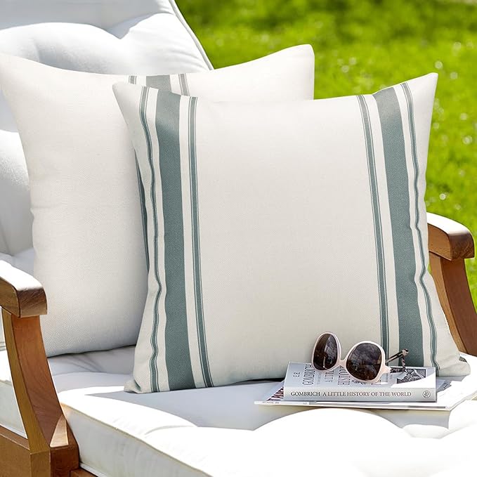 OTOSTAR Pack of 2 Outdoor Waterproof Decorative Pillow Covers 12x20 Inch Linen Geometry Pillowcases Cushion Case Garden Throw Pillow Covers Pillows Shell for Patio Furniture Couch Tent Balcony (Grey)