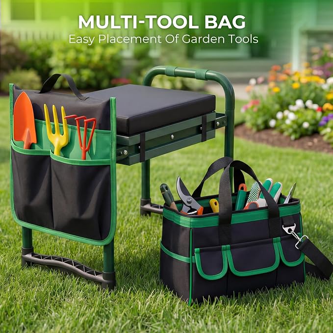 Walensee Garden Kneeler and Seat, Foldable Heavy Duty Garden Stool with Soft Kneeling Pad & Tool Pouch, Easy Stand Up Gardening Bench for Seniors, Women & Men, No Assembly Gardening Gift for Mom Dad