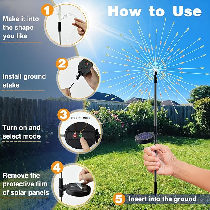 btfarm 2 Pack 120 LED Solar Garden Lights Outdoor, 8 Modes Firework Lights Solar Powered, Waterproof Twinkle Fairy Light Outside for Yard Patio Pathway Pool Christmas Party Decorative, Cool White