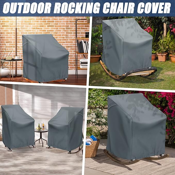 Outdoor Rocking Chair Cover 27.5" L x 32.5" D x 39" H Grey 420D Waterproof Oxford Fabric Production Patio Furniture Rocking Chair Covers (Grey-1 Pack, 27.5" L x 32.5" D x 39" H)