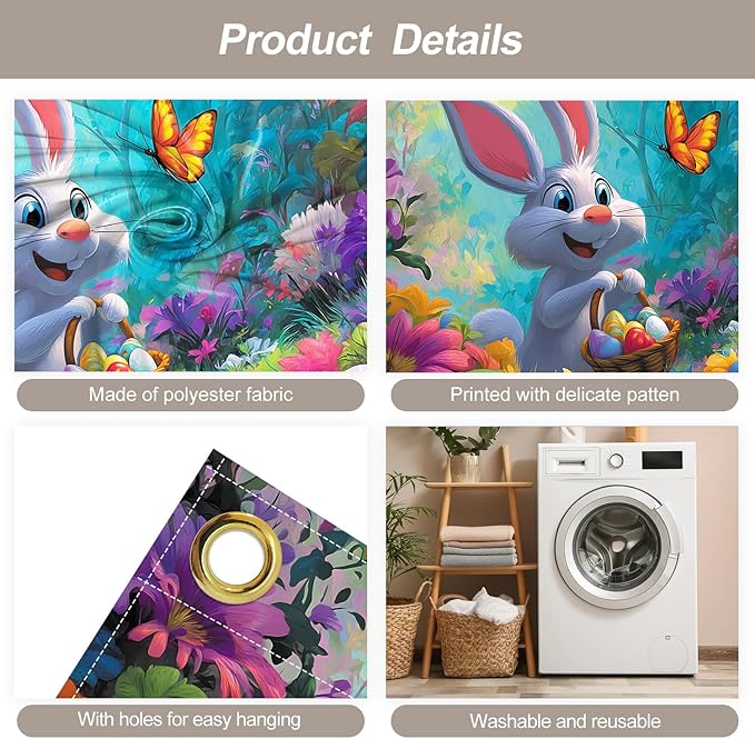 7 * 16FT Summer Garage Door Cover Decorations Sunset Palm Trees Garage Door Banner for Outdoor Indoor Summer Party Photography Backdrop (easter rabbit, 7 * 16 ft)