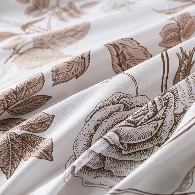 FADFAY Sheets Set Full Vintage White and Brown Floral Bedding Elegant Peony Sheets Set Shabby Rose Farmhouse Bedding 100% Egyptian Cotton 800 Thread Count Deep Pocket Fitted Sheet 4Pcs, Full Size