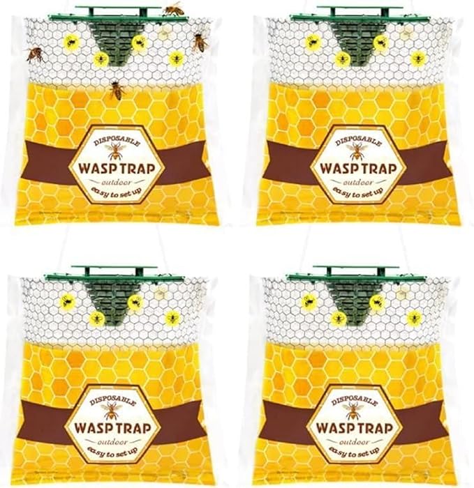 4 Pack Disposable Wasp Traps Outdoor Hanging Carpenter Bee Traps for Outside Yellow Jacket Trap Hornet Trap Wasp Catcher for Bug Flies Patio
