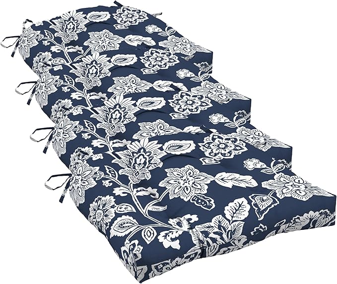 Arden Selections Outdoor Wicker Chair Cushion, 20 x 18, Rain-Proof, Fade Resistant 20 x 18, Sapphire Blue Ashland Jacobean (Pack of 4)
