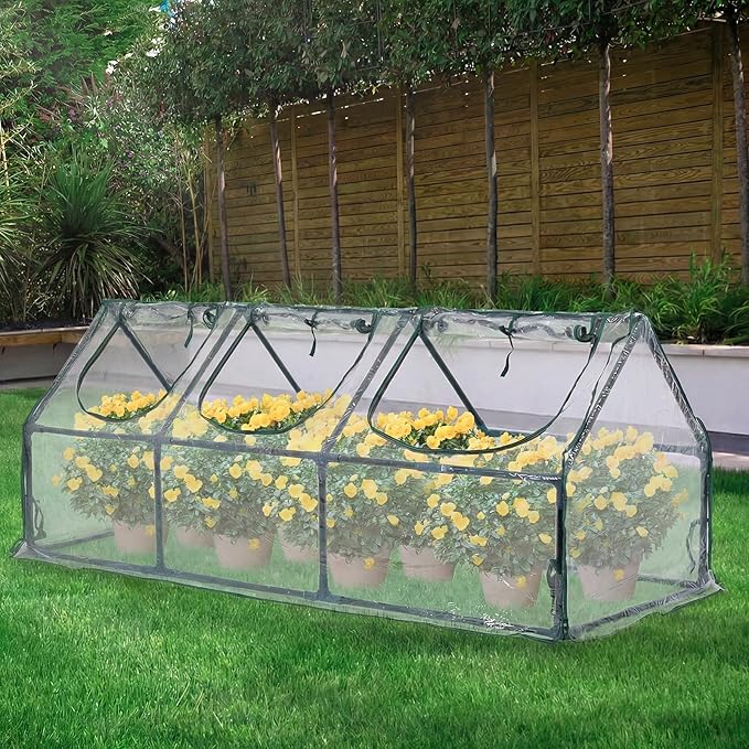 BPS 9x3x3 ft Mini Greenhouse with Transparent PVC Cover UV-Protected Roll-Up Zipper Doors, Ideal for Indoor or Outdoor Use on Raised Garden Beds