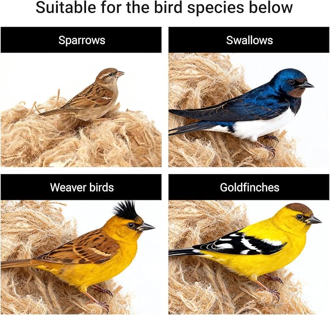 Natural Bird Nesting Materials, 4 Kinds Mixed Fibers (Jute, Hemp, Cotton, Grass), Professional Ratio Safe Nesting Pads for Budgies, Parrots, Finches, Canaries & Other Small Birds (200g/7oz)