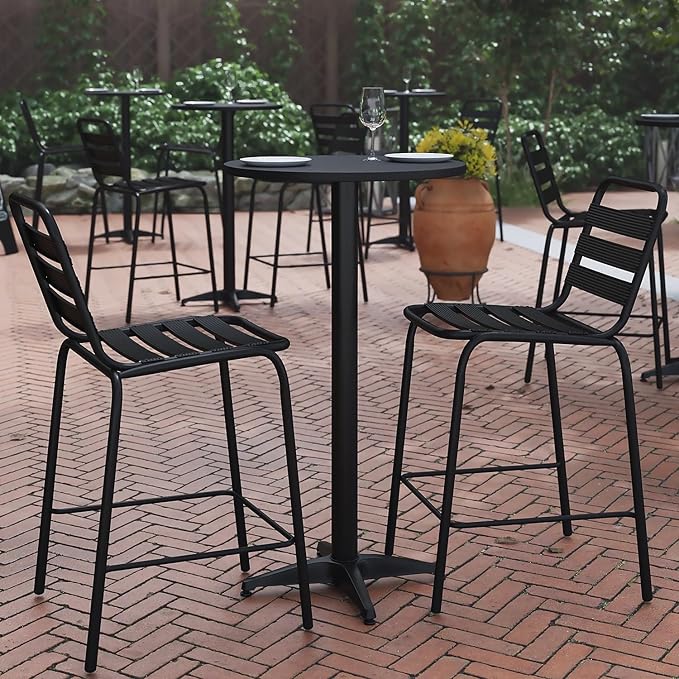 Flash Furniture Mellie 23.25" Round Aluminum Indoor-Outdoor Bar Height Table with Flip-Up Table, Black
