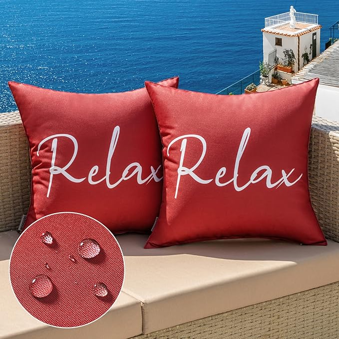 MIULEE Outdoor Waterproof Throw Pillow Covers Set of 2 Relax Decorative Outdoor Square Pillowcases for Chair Patio Garden Couch Tent Balcony Sofa Red 20x20 Inch