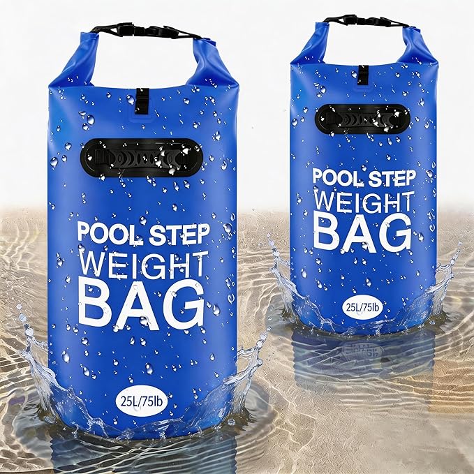 2 Pack 75lb Heavy Duty Pool Ladder Weights, No Breaken Pool Step Weights for Above Ground Pools, 500D PVC Waterproof Pool Stair Weights Pool Sand Bags for Above Ground Swimming Pools Stair (Blue)