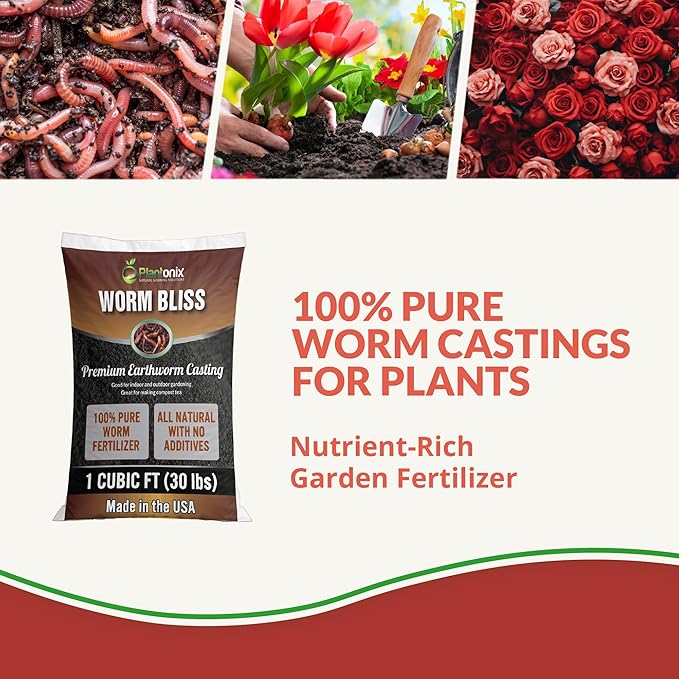 Worm Bliss (1 Cubic Ft, 30lbs) - Organic Worm Castings for Plants & Gardening - OMRI-Listed Earthworm Castings for Plants, Vegetables, Flowers, & Potting Soil - Garden Fertilizer Rich in Nutrients