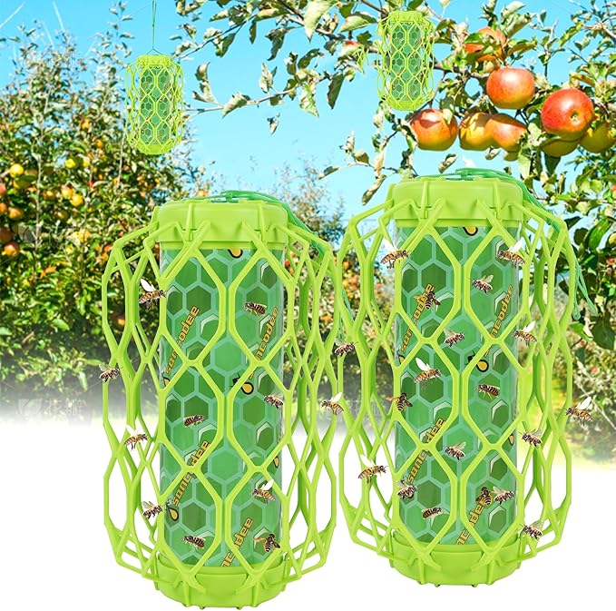 Sancodee 2 Pack Upgraded Wasp Trap Outdoor Hanging, Carpenter Bee and Hornet Catcher, Reusable Yellow Jacket Trap with Bait Reservoir, Bee Killer and Wasp Catcher for Outside (Green)