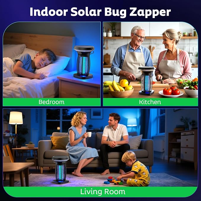 OnBeam Solar Bug Zapper Outdoor, Mosquito Zapper Outdoor Waterproof Electric Rechargeable Fly Zapper with Solar Panel, 4200V Fly Trap Indoor for Home Backyard, Patio, Garden, Camping