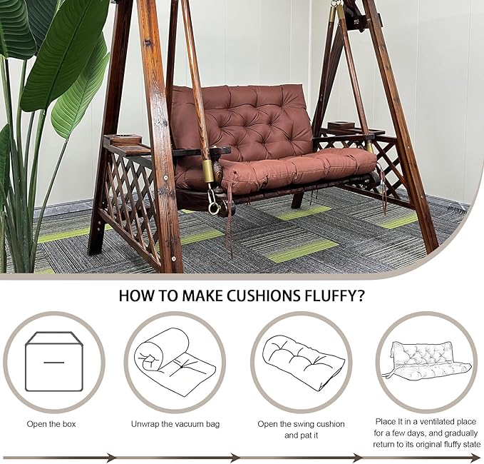 Porch Replacement Swing Cushions for Outdoor: 2-3 Seater Garden Waterproof Patio Bench Cushion with Ties - 4" Thick Swing Chair Cushion for Backyard Furniture Loveseat