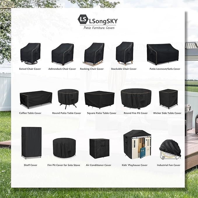 Outdoor Furniture Covers Waterproof,600D Heavy Duty Patio Cover for 5 PCS Sets Sectional Sofa Couch Dining Rocking Swivel Chairs Ottomans Coffee Table,76L x 54W x 28H inch Black