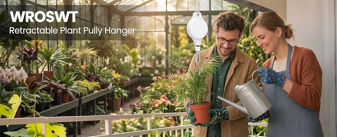 Retractable Plant Hanger with Pulley System, Effortless Raising and Lowering for Indoor and Outdoor Plants, Hanging Planters, Garden Pots & Bird Feeders (4-Pack,White)