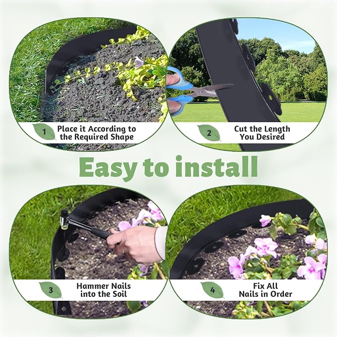 Landscape Edging - 4" High x 33 FT, Plastic Garden Edging Border with 100 Plastic Spikes, No Dig Lawn Edging for Lawn, Flower Beds, Yard, Garden Bed and Landscaping