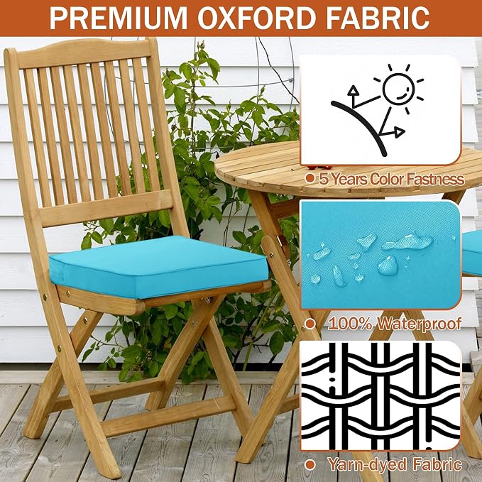 Outdoor Chair Cushions 16 x 17 Inch, Set of 4, Water Resistant Patio Chair Cushions with Tie 3 Year Color Fastness Thick Outdoor Seat Cushion for Garden Lawn Patio Furniture Teal