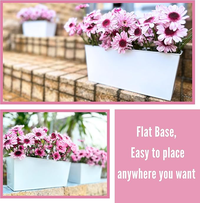 LaLaGreen Rail Planter (16 Inch, 3 Pack) Rectangular Metal Hanging Flower Railing Fence Balcony Gardening for Apartment Patio Planters Modern Garden Style Porch Decor Iron Outdoor Deck Decoration