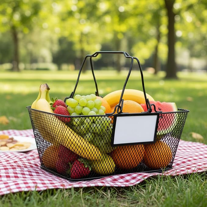 Garden Harvest Basket,Metal Wire Storage Basket with Handle,Large Food Baskets,Garden Baskets for Gathering Vegetables,Fruits,Kitchen,Picnic,Black