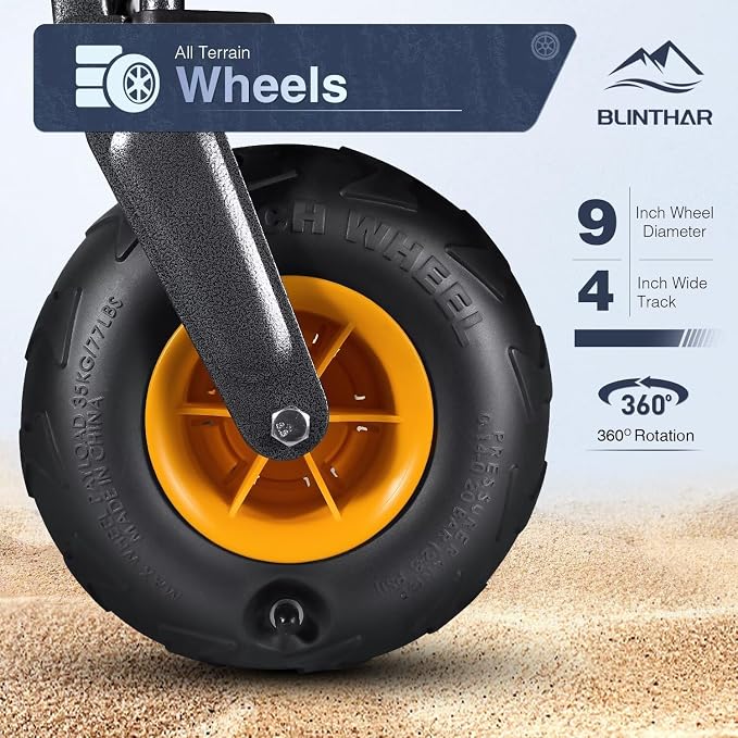 Beach Wagon with Big Wheels for Sand, Heavy Duty Harder Sand Collapsible Folding Wagon with All-Terrain 9" Pneumatic Ballon Tires, Utility Wagon for Garden Sports Camping Outdoor Activities