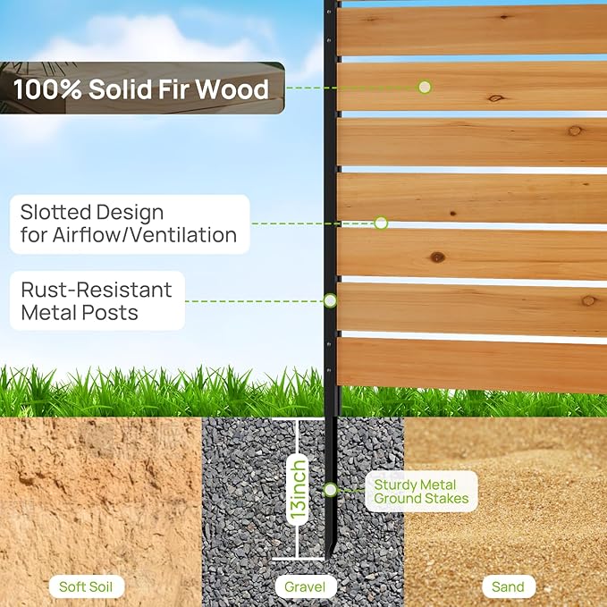 38" W x 61" H (1 Panel) No Dig Wood Privacy Screen Outdoor Privacy Fence Panel for AC Unit Trash Can Pool Equipment Enclosure Decorative Patio Privacy Wall Screen with Metal Posts & Stakes (Orange)