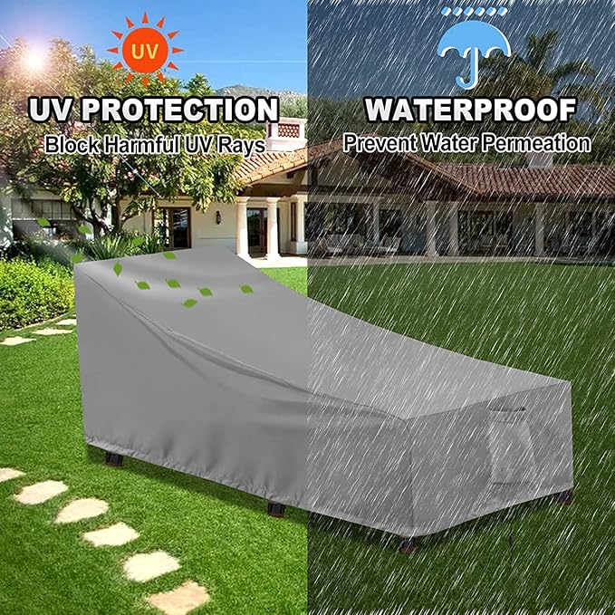 OutdoorLines Outdoor Waterproof Patio Chaise Lounge Chair Cover - UV Resistant Lounger Covers Heavy Duty Weatherproof Patio Sofa Furniture Covers, 1 Pack, 84Wx32Dx32H Inches, Gray