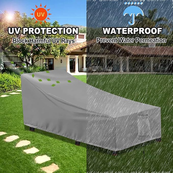 OutdoorLines Outdoor Waterproof Patio Chaise Lounge Chair Cover - UV Resistant Lounger Covers Heavy Duty Weatherproof Patio Sofa Furniture Covers, 2 Packs, 84Wx32Dx32H Inches, Gray
