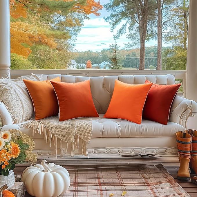 MIULEE Pack of 2 Outdoor Waterproof Pillow Covers Decorative Farmhouse Throw Pillow Covers Square Solid Color Couch Pillow Covers for Patio Tent Bed Sofa Living Room 16x16 Inch Rust