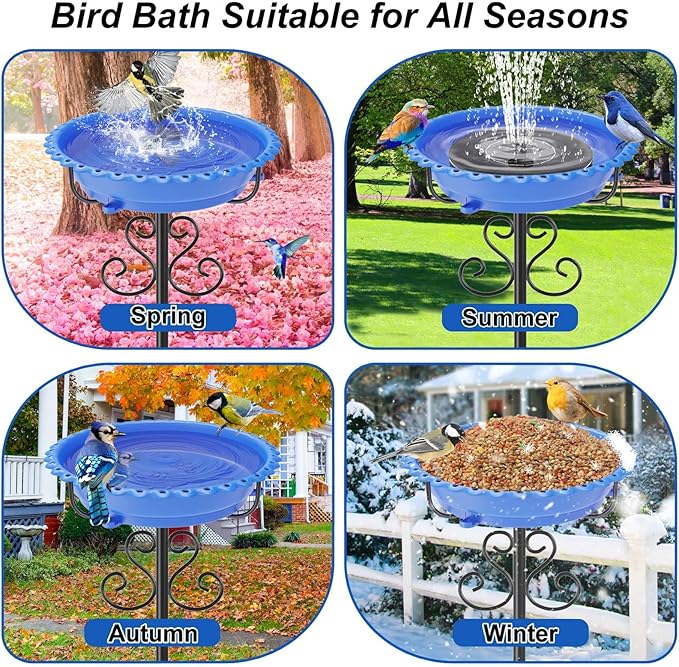 Bird Bath for Outside,40In Vintage Freestanding Bird Feeder Birdbaths for Outdoors, Bird Bath Detachable Plastic Bowl for Garden Patio Yard Lawn Decor, 5-Pronged Base & Easy to Clean (Blue)