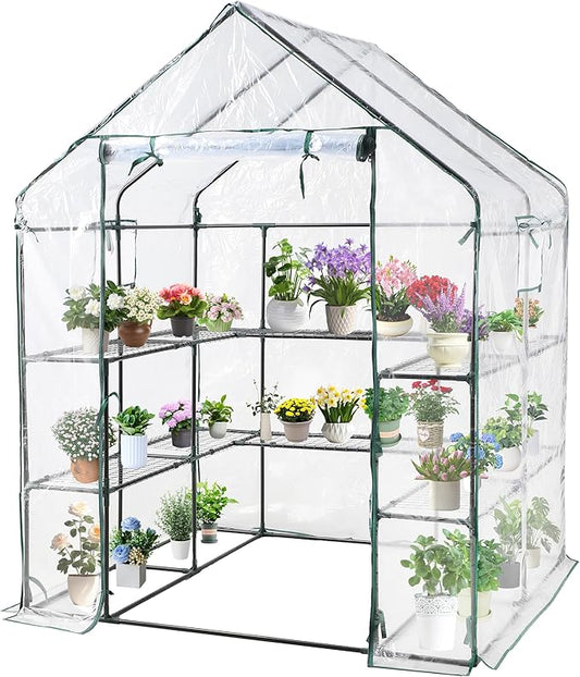 SUNGIFT Greenhouses for Outdoors, Upgraded PVC Cover Walk-in Greenhouse Kit 57x61x80 Inch, Zippered Windows Mesh Door, Plant Garden Hot House for Outside, Clear