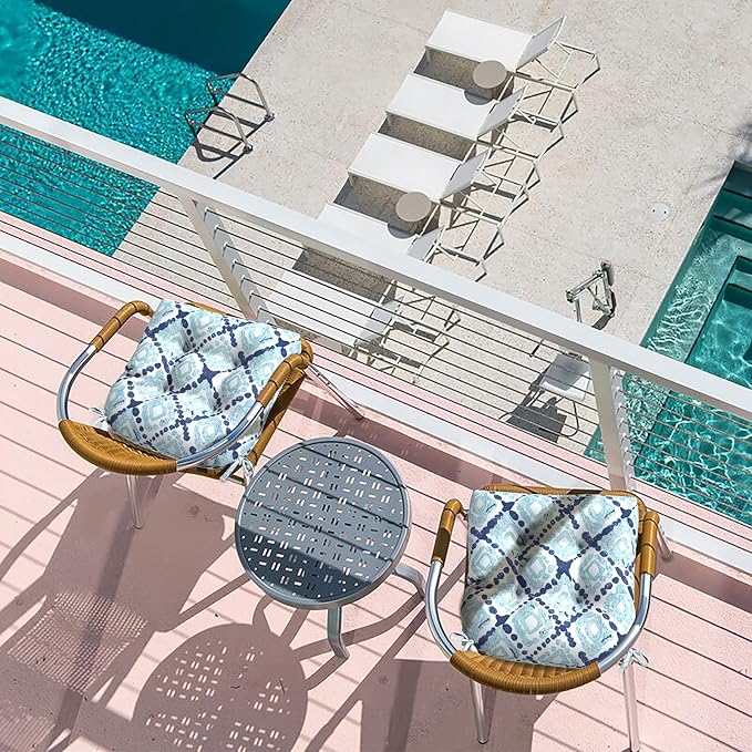 LVTXIII Outdoor Seat Cushions Seasonal Tufted Chair Cushions, Patio Chair Pads for Dining Chairs, Office Armchairs and Garden Furniture Decoration, Round Back, 19x19x4, Boho Geometry Blue