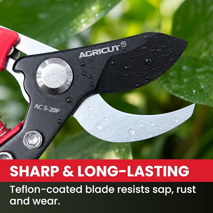 AGRICUT 7" Pruning Shears Heavy Duty Professional with Sheath, Made of Japanese SK5 Steel Blades, 4/5 Cut Capacity, Bypass Hand Pruners Garden Clippers for Tree Flower Branch Trimming, S20PC
