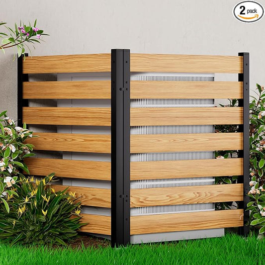 Outdoor Privacy Fence 2P-38''W x 42''H Wood Fence Privacy Screen No Dig Fence Panels, Fencing for Garden Patio Pool Equipment Enclosure Trash Bin Air Conditioner, Privacy Fence Panels Louvered,Black
