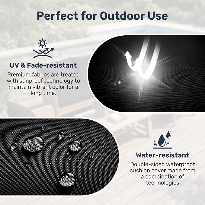 UNIKOME Outdoor Seat Cushions 24 X 24 X 4 Inch, Waterproof & Fade Resistant Patio Furniture Replacement Cushions with Removable Cover for Chair, Sofa, Couch, Wicker, Black