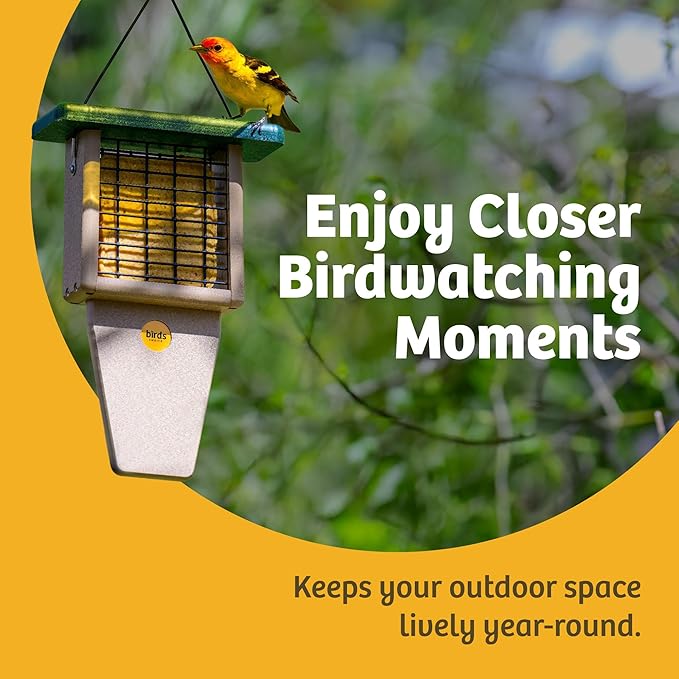 Birds Choice Suet Feeder with Tail Prop, Holds 1 Suet Cake | Hanging Suet Bird Feeder with Roof, Woodpeckers, Jays, Nuthatches | Sturdy for Garden & Backyard | Taupe & Brown, 8"L x 3"W x 12"H