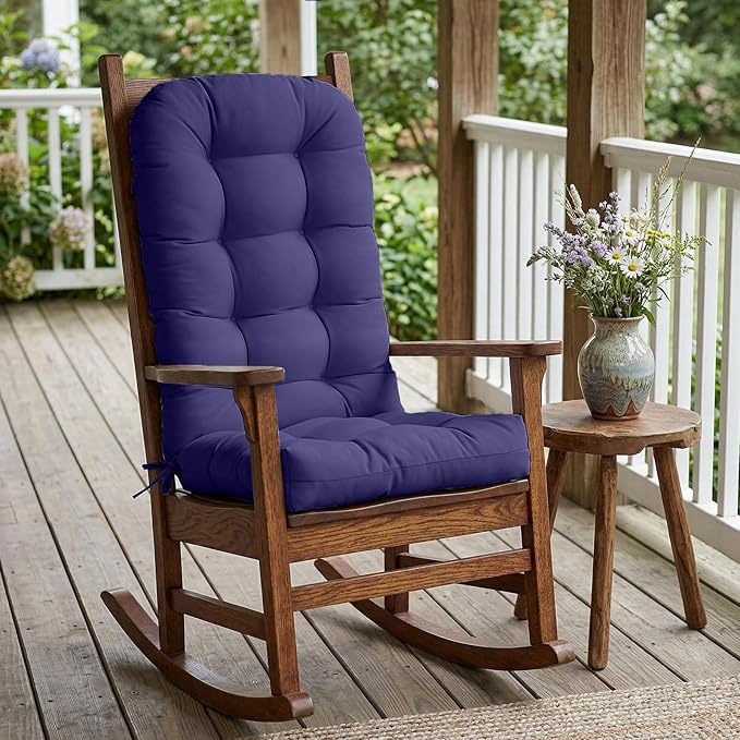 COOS BAY High Back Adirondack Chair Cushions for Outdoor Furniture, 49x20x5 in Water-Resistant Thick Tufted Patio Chair Cushions with Secure Straps, Set of 2, Navy Blue