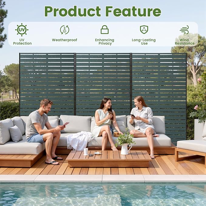 Outdoor Privacy Screen 60" H HDPE Decorative Freestanding Privacy Panel, Sandblasting Louvered Privacy Screens with Stand, Weather-Resistant Panel for Patio, Balcony, Backyard(5 Panels)
