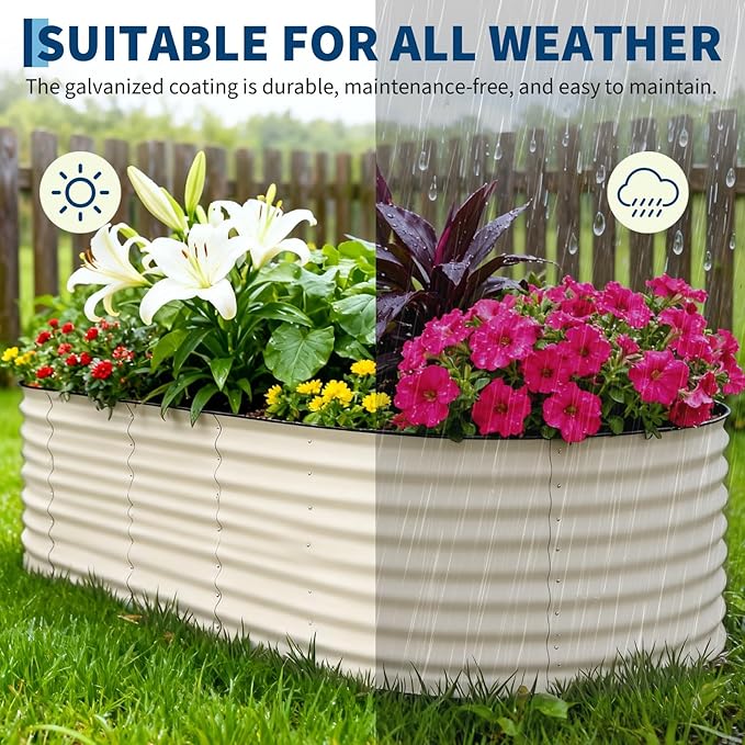 GarveeLife 8x4x2 ft Galvanized Raised Garden Bed - 24“ Tall Metal Planter Box for Vegetables, Flowers, Herbs, Rust-Resistant Outdoor Garden Box, Easy Assembly Raised Beds for Gardening, Beige