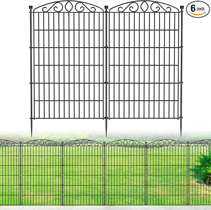 Decorative Garden Fence 6 Panel - 42in H x 13 ft L, No Dig Rustproof Metal Tall Animal Barrier for Dogs Rabbits, Outdoor Border for Yard, Patio, and Flower Beds